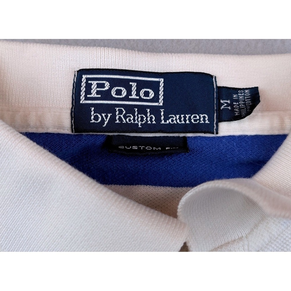 Polo Ralph Lauren Mens Custom Fit Striped Polo Shirt White Blue Red Yellow M - Picture 3 of 9